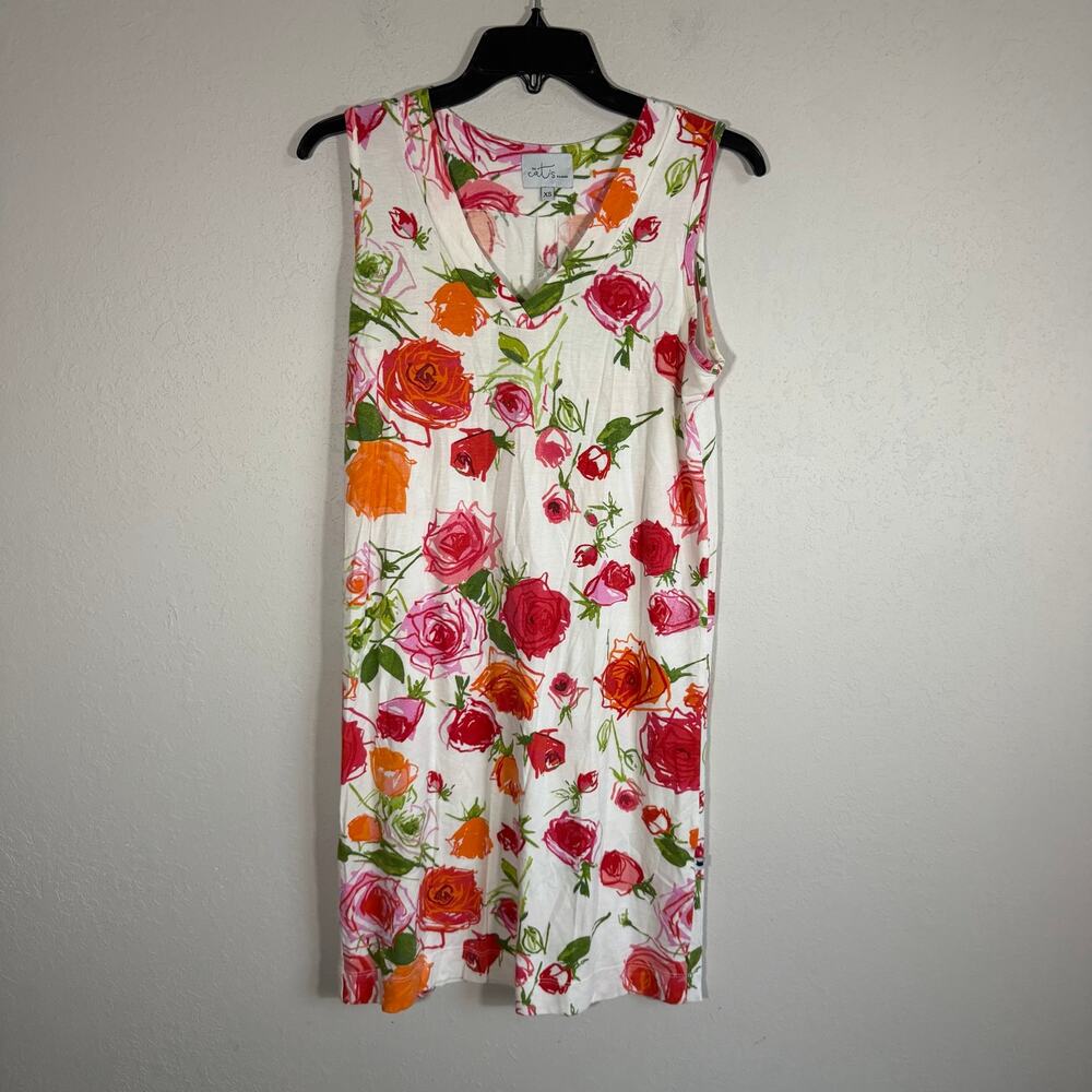 The Cats Pajamas White Red Orange Floral Pima Cotton Blend Nightgown Womens XS